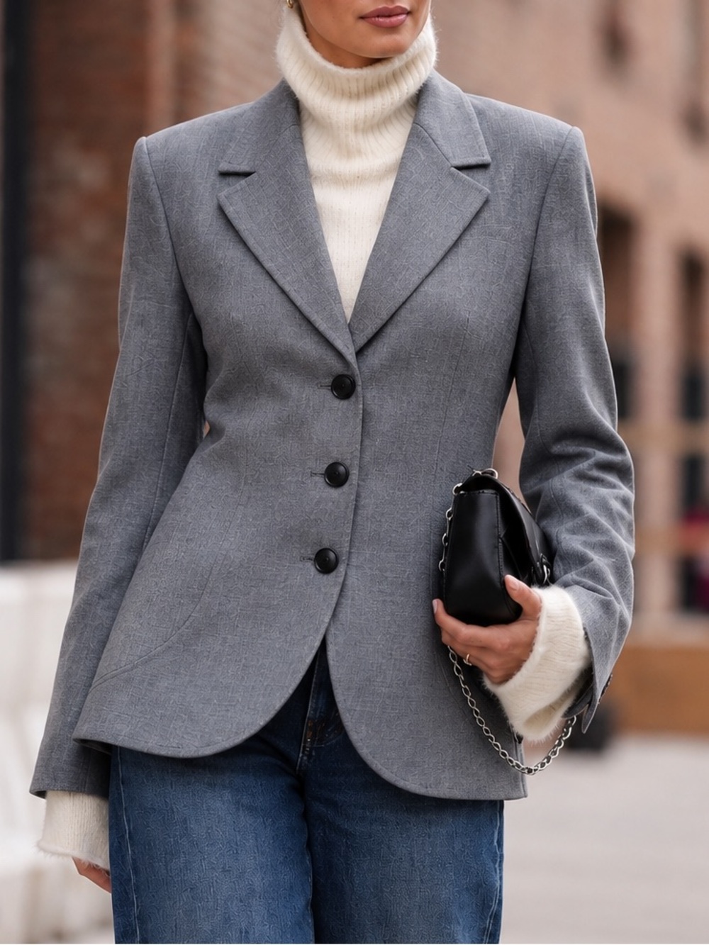 Lafayette 148 New York Gray Wool Blend 3 Button Blazer Jacket Size 16